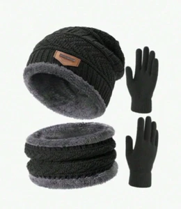 Mütze Winter Strickmütze und Schal Set Weichem Innenfutter Warme Damen Herren - Bild 1 von 6