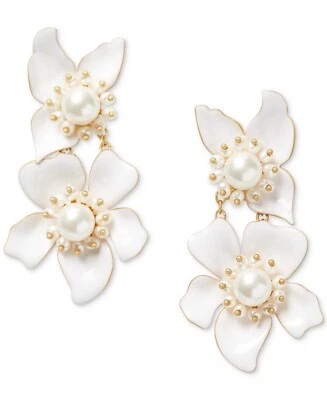 Pendientes Kate Spade New York W1140 para mujer color blanco flora esmalte dorado y perlas Foto 1 de 3