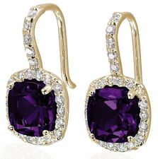 1.03ct Natural Round Diamond 14K Solid Yellow Gold Amethyst Wedding Hook Earring