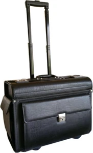 Large Wheeled Laptop Pilot Case in Grained Faux Leather Rolling Briefcase Wheels - Picture 1 of 11