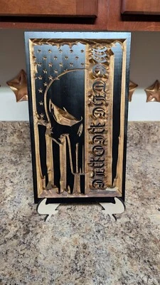 American Flag "We The People" with Skull Wooden Sign  - Image 1 of 3