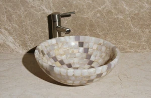 Fregadero de recipiente de mosaico de ónix 16,5 "x 6" de alto blanco y lavanda (SS-WL-008) - Imagen 1 de 4