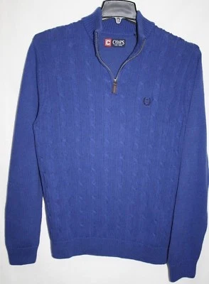 CHAPS Mens MEDIUM Sweater Cable Knit Royal Blue 1/2 Zipper Cotton Ribbed Collar - Image 1 of 4