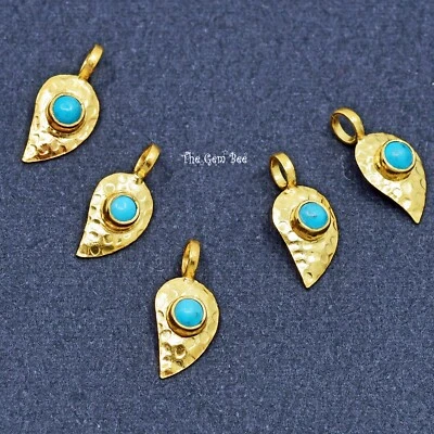 Colgante con dije de cachemira turquesa de la belleza durmiente hoja texturizada de oro amarillo de 18 quilates Foto 1 de 4