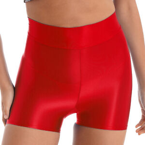 Women Shiny Glossy Hot Pants Stretch Athletic Shorts Yoga Sports Leggings Bottom
