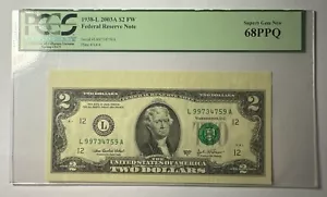 2003 A PCGS GEM NEW 68 PPQ TWO DOLLAR FED RESERVE HI GRADE NOTE - Picture 1 of 2