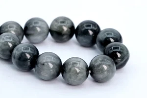 13MM Genuine Natural Gray Chrysoberyl Cat Eye Beads AA Round Loose Beads 8" - Picture 1 of 2