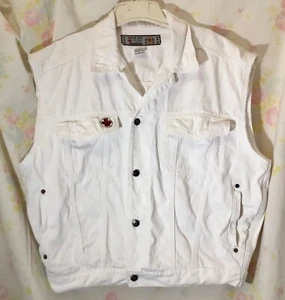VTG 90's BUGLE BOY GOLD CREST MENS WHITE JEAN JACKET w/CUT OFF SLEEVES SIZE M - Picture 1 of 17
