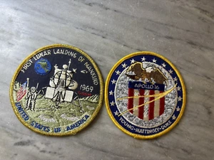 VINTAGE SET OF PATCHES, 1969 FIRST LUNAR LANDING AND APOLLO 16 - Picture 1 of 5