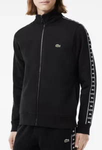 Sudadera con cremallera a rayas con logotipo de Lacoste para hombre en negro. C99 - Imagen 1 de 6