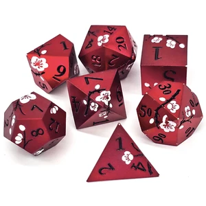 Red & White Plum Blossom Solid Metal DND Dice Set Polyhedral Dungeons Dragons - Bild 1 von 4