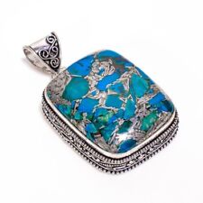 Spiny Silver Chrysocolla Vintage Style 925 Sterling silver Pendant 2.2" ig_1744