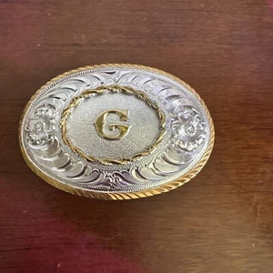 vintage SILVERSMITHS belt buckle "G” western STERLING SILVER PLATED - Picture 1 of 8