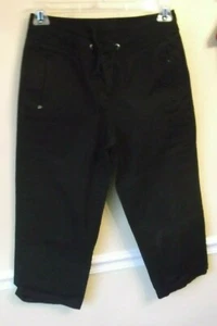 Liz Claiborne Black Flat Front Zipper Pockets Cotton/Spandex Capris Size 8 EUC - Picture 1 of 6