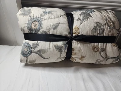 Pottery Barn Tessa Embroidered Quilt Queen Blue Multi Floral New! - Image 1 of 4