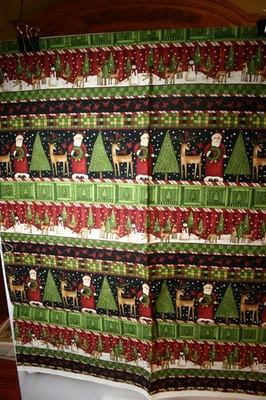 Tela Debbie Mumm Woodland Santa 1 yarda renos cardenales árboles muñecos de nieve arte popular Foto 1 de 4