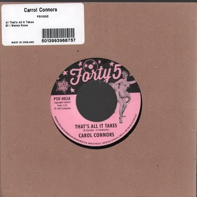Carol Connors That's All It Takes 7" vinyl Europe Outta Sight 2014 b/w 'I - Image 1 of 2