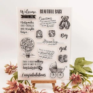 Baby Carriage Pattern Clear Stamps Silicone Stamp Sentiment, Boy Girl Greetin... - Picture 1 of 5