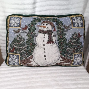Nadelspitze Weihnachten Schneemann Kissen grün Samt Rücken rechteckig Urlaub Winter - Bild 1 von 6