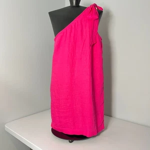 Mini Vestido J Crew Un Hombro Lino Para Mujer S Forrado Fucsia Cambio Ropa Resort - Imagen 1 de 9