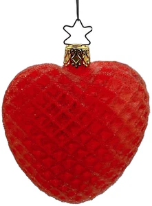 Inge Glas Ornament rot glitzernd Waffel Herz Valentinstag Christbaumschmuck - Bild 1 von 9