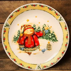 Plato de muñeco de nieve y pájaros Target Home Navidad Debbie Hron - Imagen 1 de 2