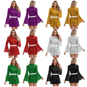 Women's Sundress See-through Dresses Mini Dress With Belt Sequins Clothing Y2K - Picture 1 of 47