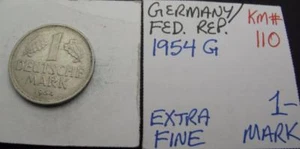 GERMANY/FED. REP. 1954-G 1-MARK! EXTRA FINE! KM# 110! REALLY NICE TYPE COIN! - Picture 1 of 3