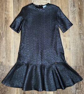 Lanvin Paris Girls Drop Waist Dress Blue Metallic Size 14 Designer