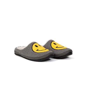 DEER STAGS SUPRO SMILEY FACE MEN'S SLIPPERS COLOR CHARCOAL/WHITE SIZE 9M NIB - Picture 1 of 5