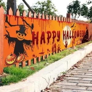Decoraciones de Halloween Banner Calabaza Terror Terror Mano Sangrienta Huella Patio Prohibición - Imagen 1 de 30