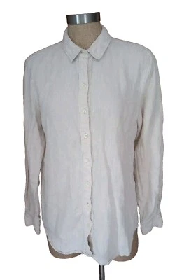 LORD & TAYLOR 上衣女式 L 码亚麻衬衫纽扣长袖编织米色 — 第 1/4 张图片