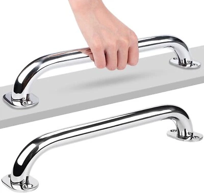 Pair Marine Boat Grab Handle Hand Rail with Flange & Stud - 12" Long Stainless - Image 1 of 4