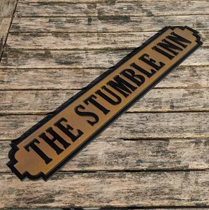Personalised Pub Bar Street Sign Family Name Plaque Wooden Man Cave Kitchen Gold - Picture 1 of 5