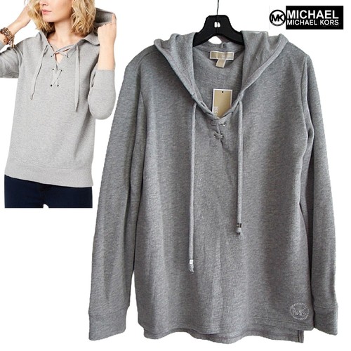 Felpa con cappuccio MICHAEL Michael Kors NUOVA HEATHER stringata spacchi coda posteriore M