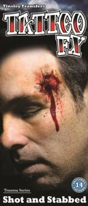 Tinsley Transfers Shot & Stabbed Trauma 14 piezas Kit de efectos de tatuaje temporal, rojo beige - Imagen 1 de 2