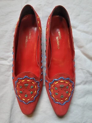 Zapatos Sacha London Talla 10 B Rojos Bordados Caprichosos Boho Sin Cordones Para Mujer Foto 1 de 4