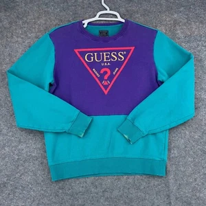 Guess Sweater Womens Small Blue Purple Retro Crewneck 90s - Picture 1 of 9