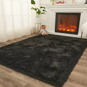 Shag Area Rugs for Living Room 5X7 Black Large Fluffy Clearance Rug Throw Bed... - Picture 1 of 7