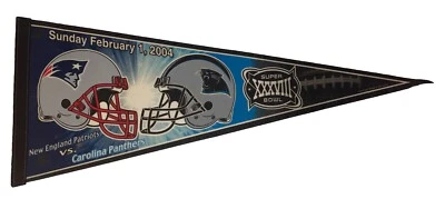 Banderín de fútbol americano de la NFL Carolina Panthers Super Bowl 38 2004 de los patriotas de Inglaterra de Nueva Inglaterra Foto 1 de 4
