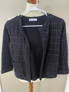 Zara Girls Open Jacket Cardigan Blazer with Pockets Sz 10 Checkered Black - Picture 1 of 6