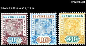SEYCHELLES 1890 SC 6, 7, & 16 QUEEN VICTORIA 8c,10, & 48c MHR F/VF - Picture 1 of 2