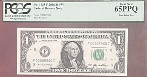 2006 $1 FRN 4 Digit Low Serial Number (5960) Boca Raton Run | PCGS65 GEM NEW PPQ - Picture 1 of 3