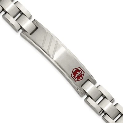Stainless Steel Brushed and Polished with Red Enamel Medical ID Bracelet 8.25" - Image 1 of 4