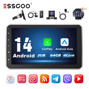 10" Autorradio 1DIN Android 14 CarPlay DAB+ GPS Pantalla Giratoria MIC 2+64G Cám - Imagen 1 de 15