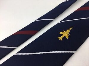 Essex Polyester Mens Navy Blue Striped Airforce Jet Design Neck Tie One Size VGC