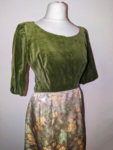 Sylvia Ann Vintage Gown Maxi Dress Forest Green Velvet Jacquard Satin Skirt 10 