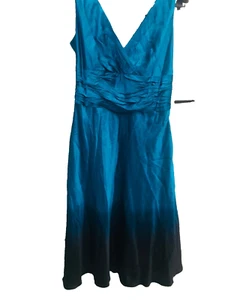 Monsoon silk occasion dress, 12. Teal, black ombre hem, ruched waist. - Picture 1 of 5