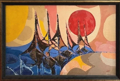 Vintage Haitian Modernist Abstract Important Master Haiti Artist Gizou Lamothe - Image 1 of 4