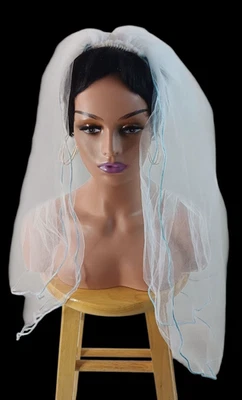 Bridal wedding Tulle net Blue Rolled hem Hair Comb layered short Veil 29.5" long - Image 1 of 4